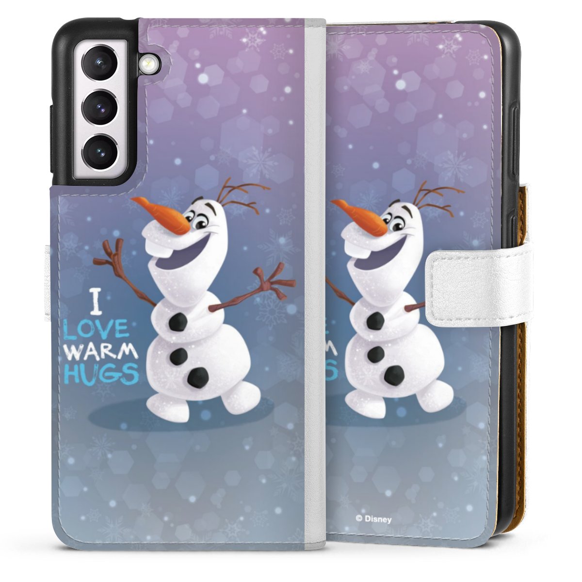 Galaxy S21 5G Handy Klapphülle Handyhülle aus Kunst Leder weiß Flip Case Frozen Frozen Olaf Official Licensed Product Sideflip mit Lasche