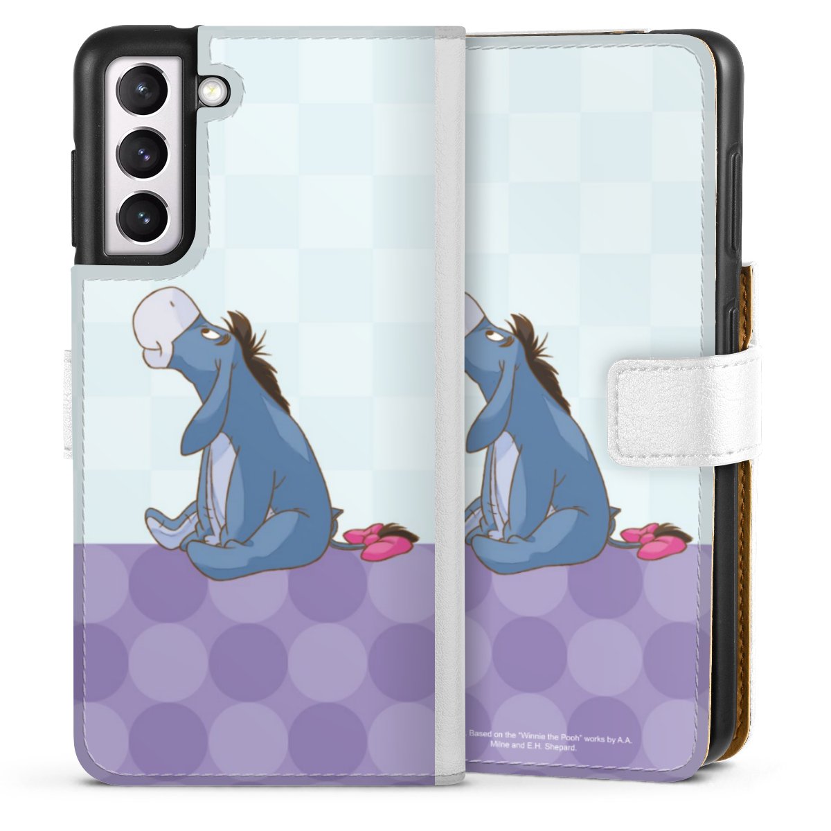 Galaxy S21 5G Handy Klapphülle Handyhülle aus Kunst Leder weiß Flip Case Disney Donkey Winnie The Pooh Sideflip mit Lasche