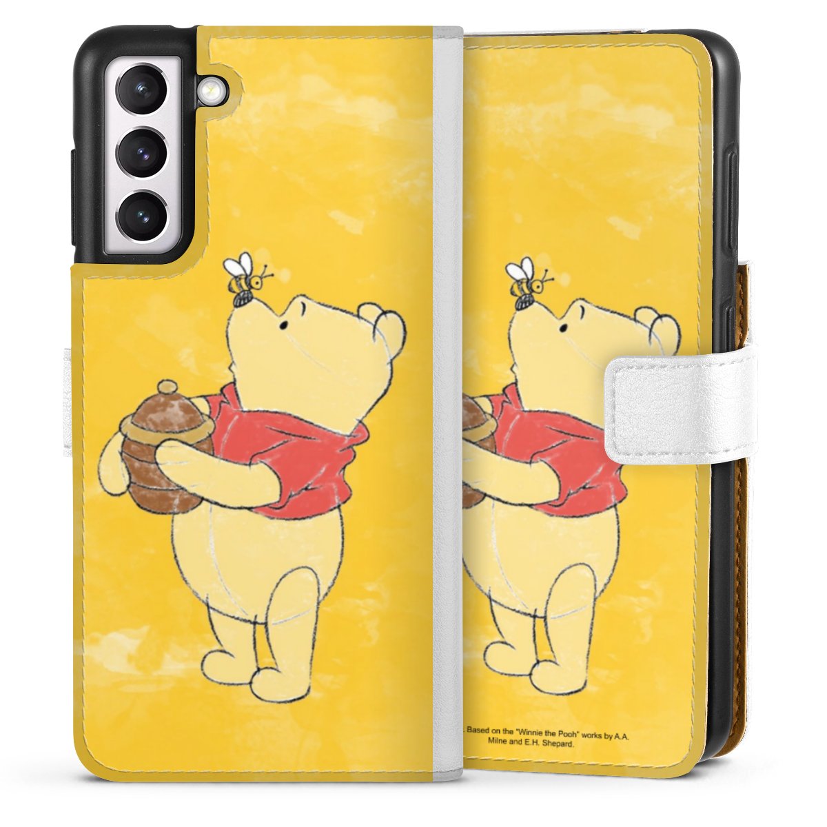 Galaxy S21 5G Handy Klapphülle Handyhülle aus Kunst Leder weiß Flip Case Official Licensed Product Winnie The Pooh Disney Sideflip mit Lasche