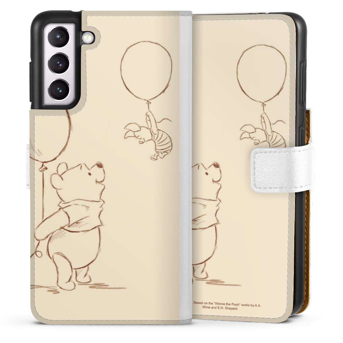 Galaxy S21 5G Handy Klapphülle Handyhülle aus Kunst Leder weiß Flip Case Official Licensed Product Winnie The Pooh Disney Sideflip mit Lasche