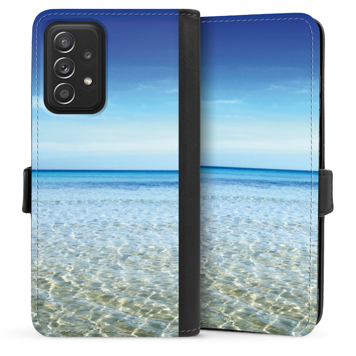 Galaxy A52 Handy Klapphülle Handyhülle aus Kunst Leder schwarz Flip Case Urlaub Sky Ocean Sideflip mit Lasche