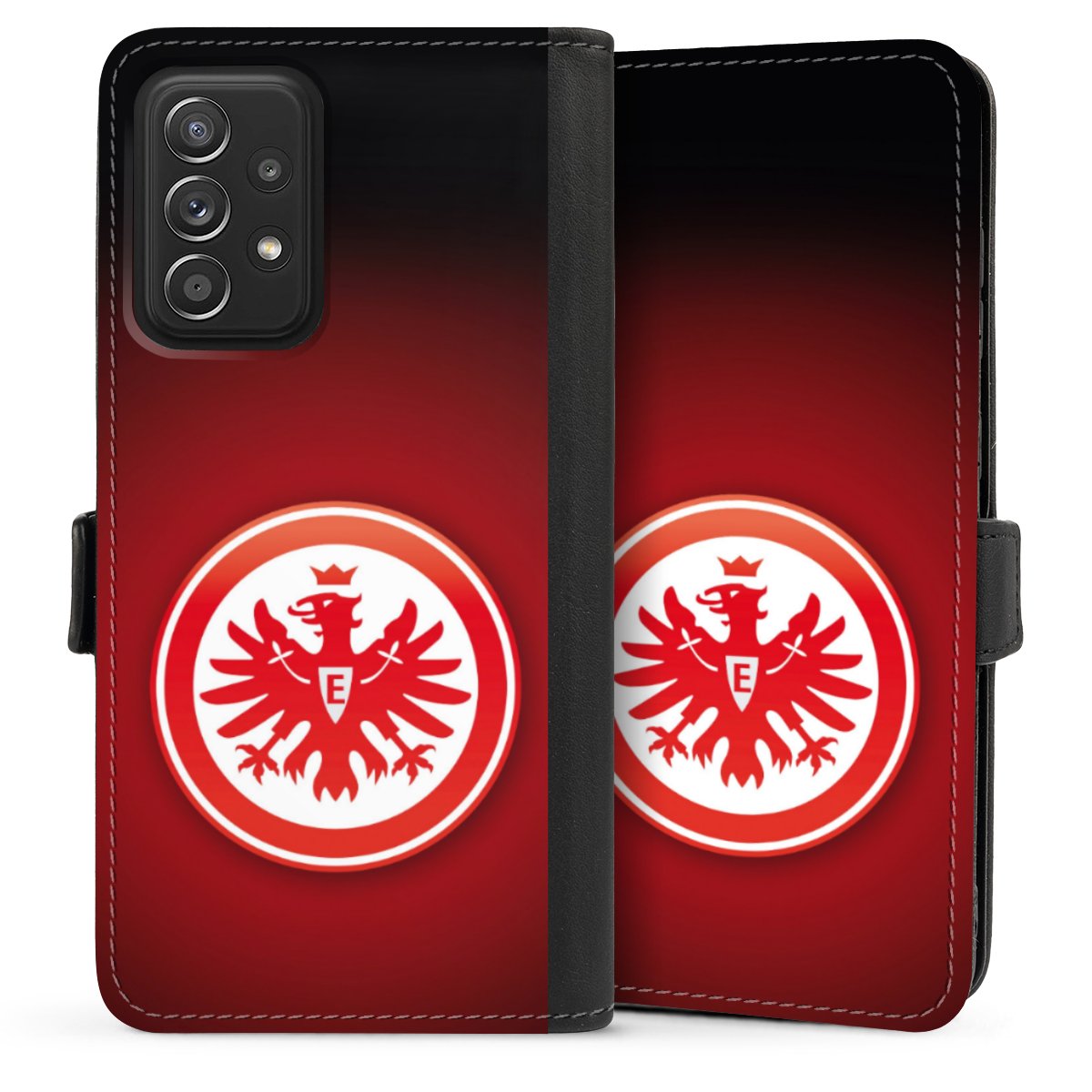 Galaxy A52 Handy Klapphülle Handyhülle aus Kunst Leder schwarz Flip Case Eintracht Frankfurt Official Licensed Product Coat Of Arms Sideflip mit Lasche