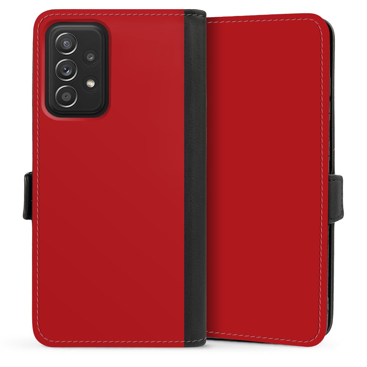 Galaxy A52 Handy Klapphülle Handyhülle aus Kunst Leder schwarz Flip Case Colour Unicoloured Red Sideflip mit Lasche