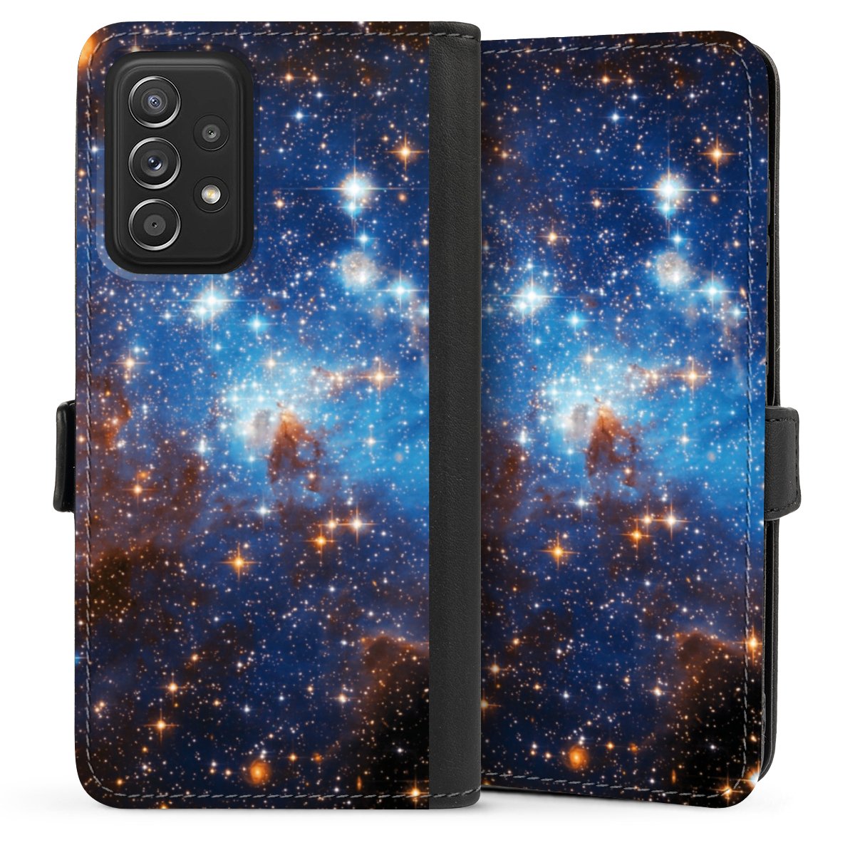 Galaxy A52 Handy Klapphülle Handyhülle aus Kunst Leder schwarz Flip Case Star Weltall Galaxy Sideflip mit Lasche