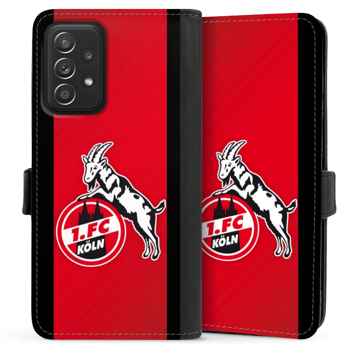 Galaxy A52 Handy Klapphülle Handyhülle aus Kunst Leder schwarz Flip Case Official Licensed Product Billy Goat Hennes 1. Fc Köln Sideflip mit Lasche