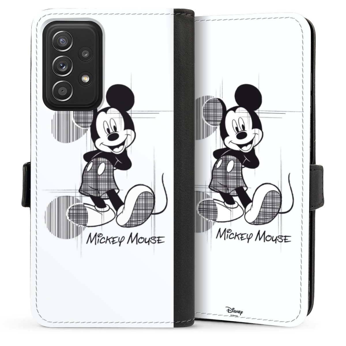 Galaxy A52 Handy Klapphülle Handyhülle aus Kunst Leder schwarz Flip Case Disney Official Licensed Product Mickey Mouse Sideflip mit Lasche