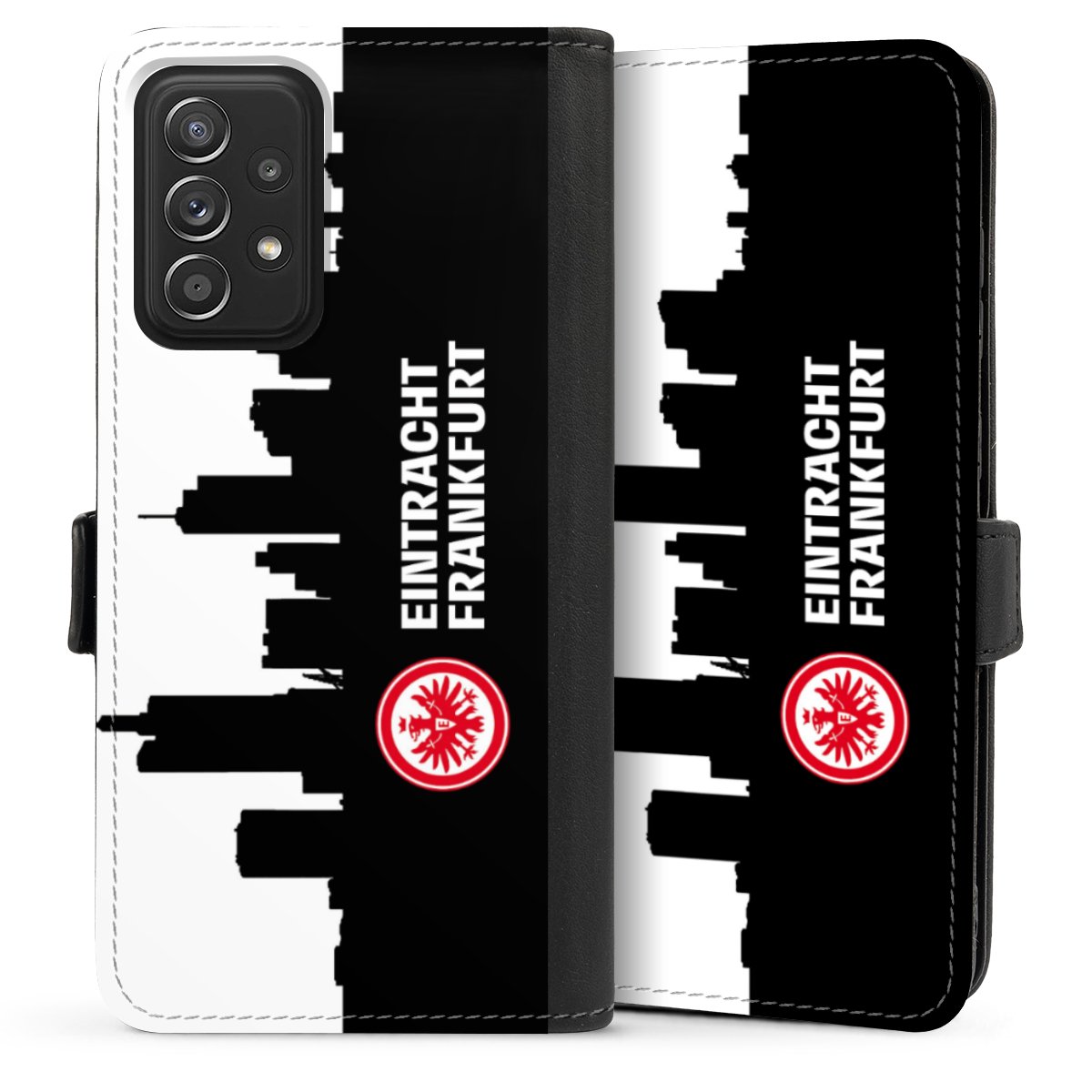 Galaxy A52 Handy Klapphülle Handyhülle aus Kunst Leder schwarz Flip Case Sge Eintracht Frankfurt Official Licensed Product Sideflip mit Lasche