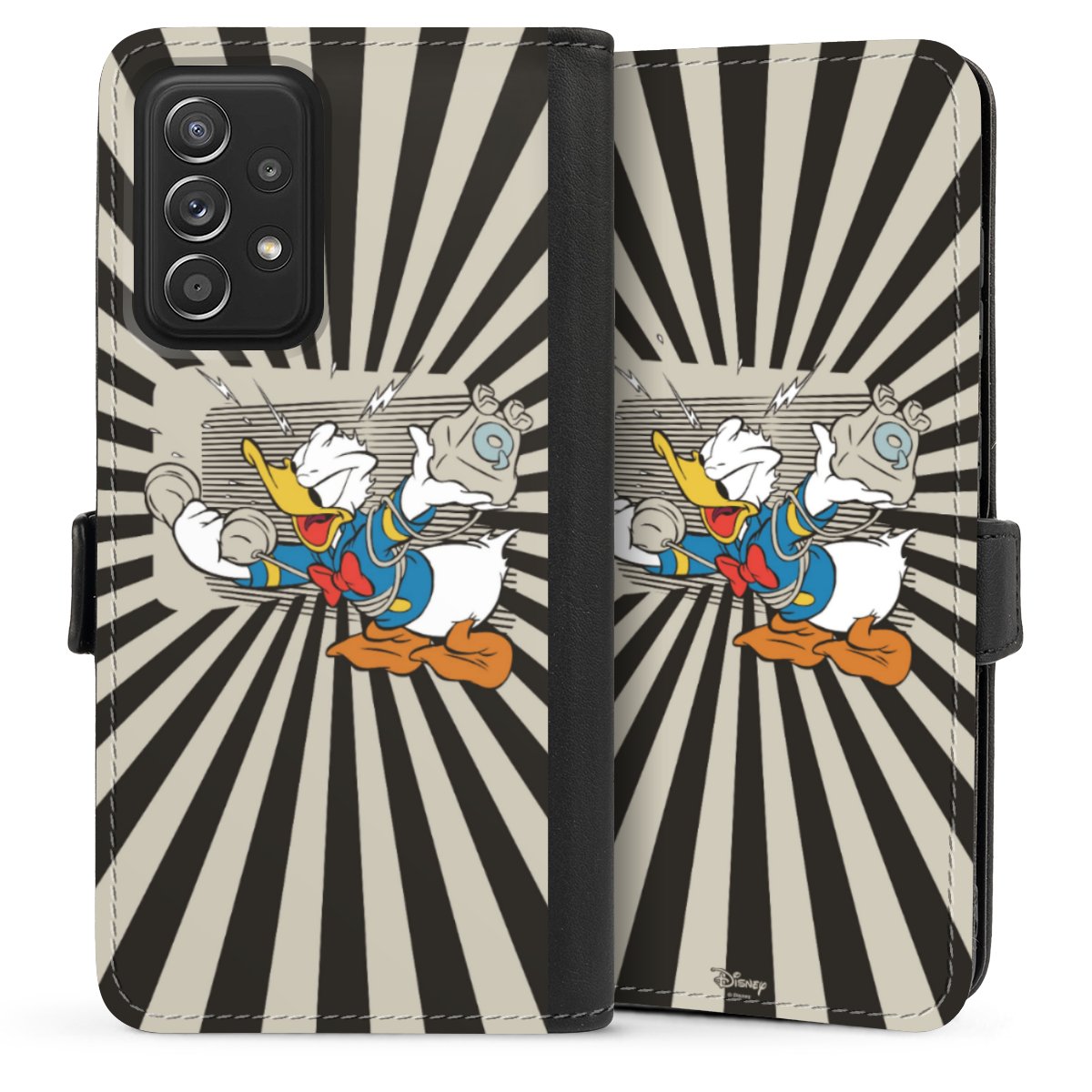 Galaxy A52 Handy Klapphülle Handyhülle aus Kunst Leder schwarz Flip Case Donald Duck Disney Official Licensed Product Sideflip mit Lasche