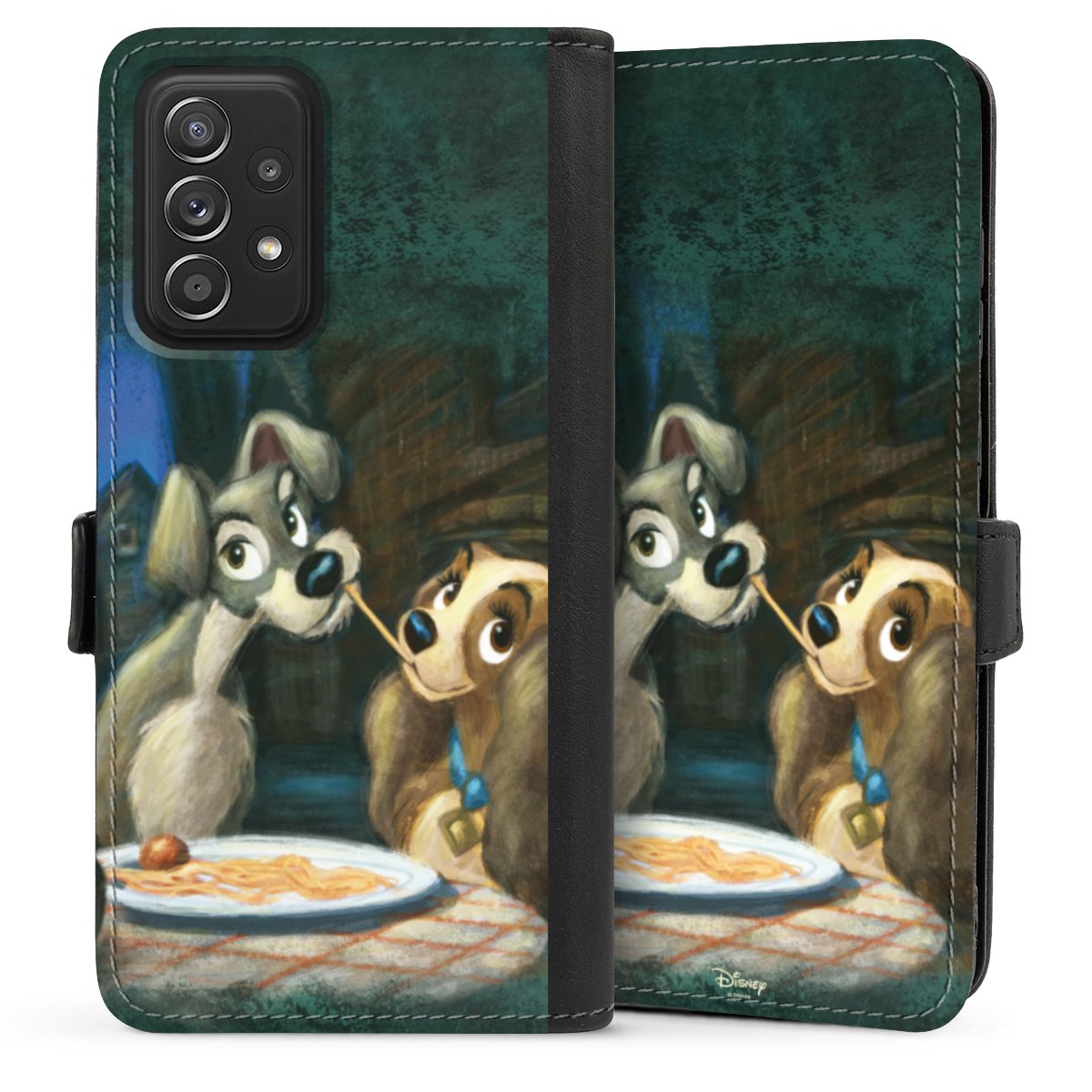 Galaxy A52 Handy Klapphülle Handyhülle aus Kunst Leder schwarz Flip Case Lady And The Tramp Official Licensed Product Disney Sideflip mit Lasche