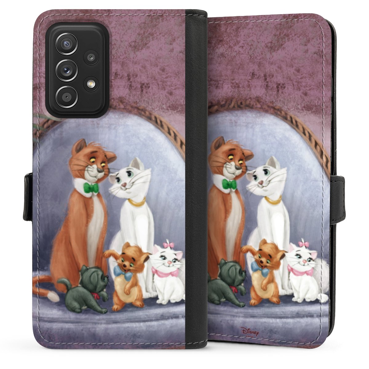 Galaxy A52 Handy Klapphülle Handyhülle aus Kunst Leder schwarz Flip Case Official Licensed Product Disney Aristocats Sideflip mit Lasche