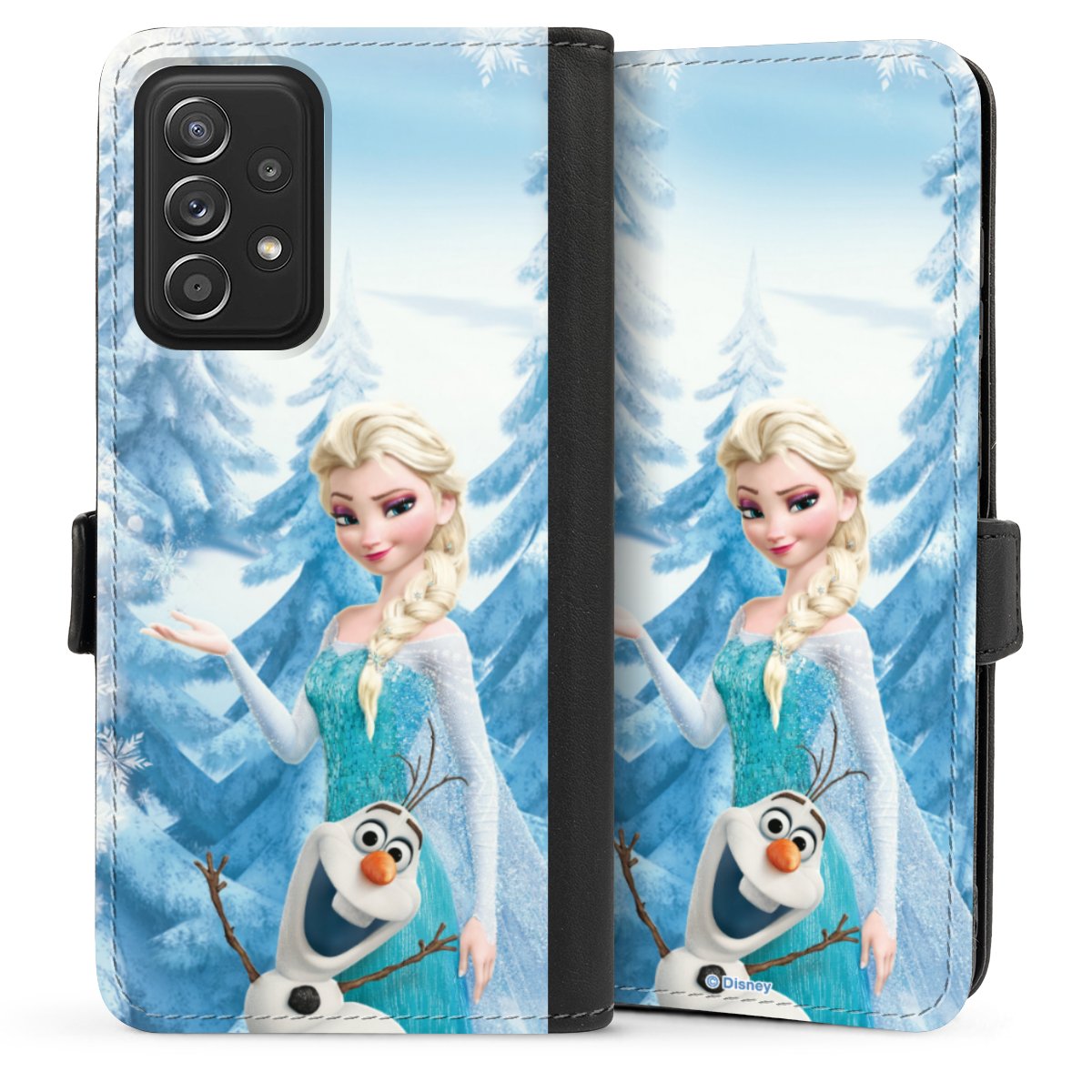 Galaxy A52 Handy Klapphülle Handyhülle aus Kunst Leder schwarz Flip Case Official Licensed Product Frozen Elsa Disney Sideflip mit Lasche