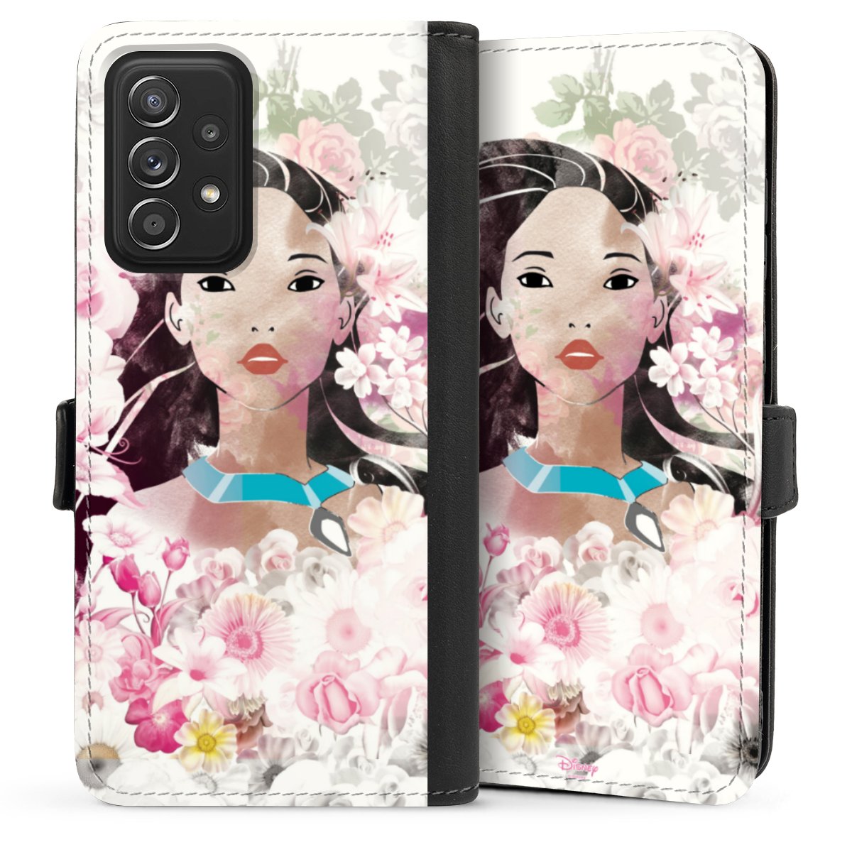 Galaxy A52 Handy Klapphülle Handyhülle aus Kunst Leder schwarz Flip Case Pocahontas Official Licensed Product Disney Sideflip mit Lasche