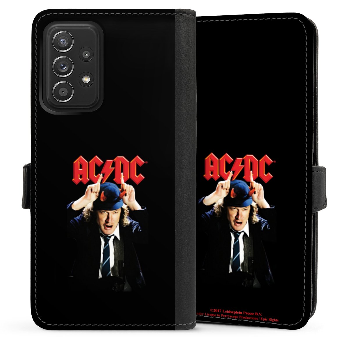 Galaxy A52 Handy Klapphülle Handyhülle aus Kunst Leder schwarz Flip Case Merchandise Acdc Riverplate Sideflip mit Lasche