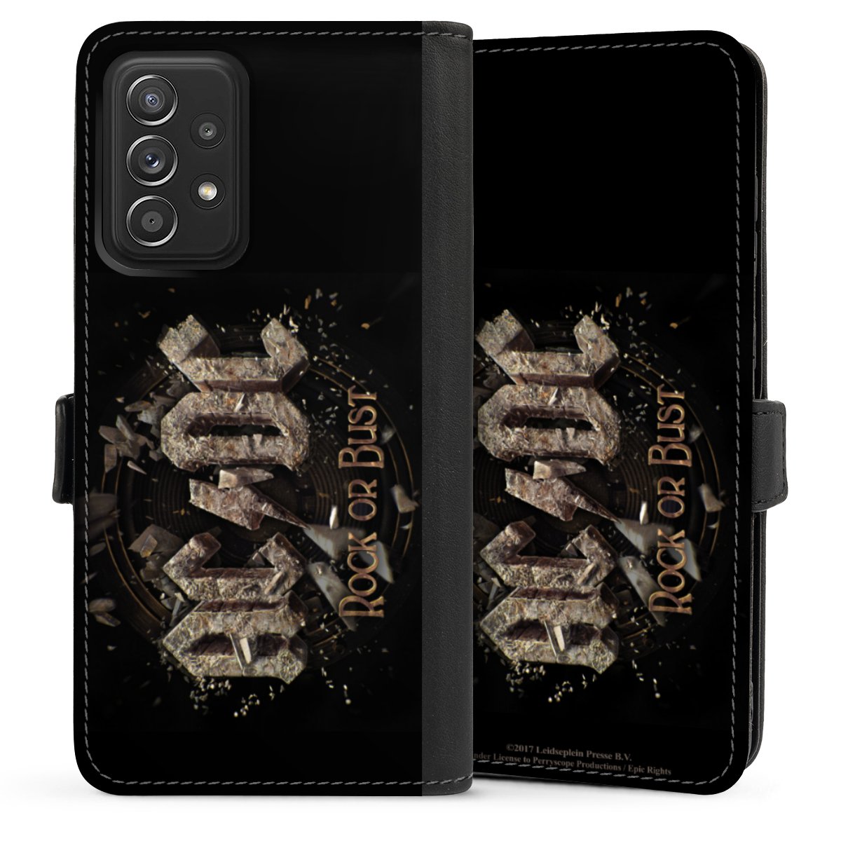 Galaxy A52 Handy Klapphülle Handyhülle aus Kunst Leder schwarz Flip Case Acdc Official Licensed Product Rock Or Bust Sideflip mit Lasche