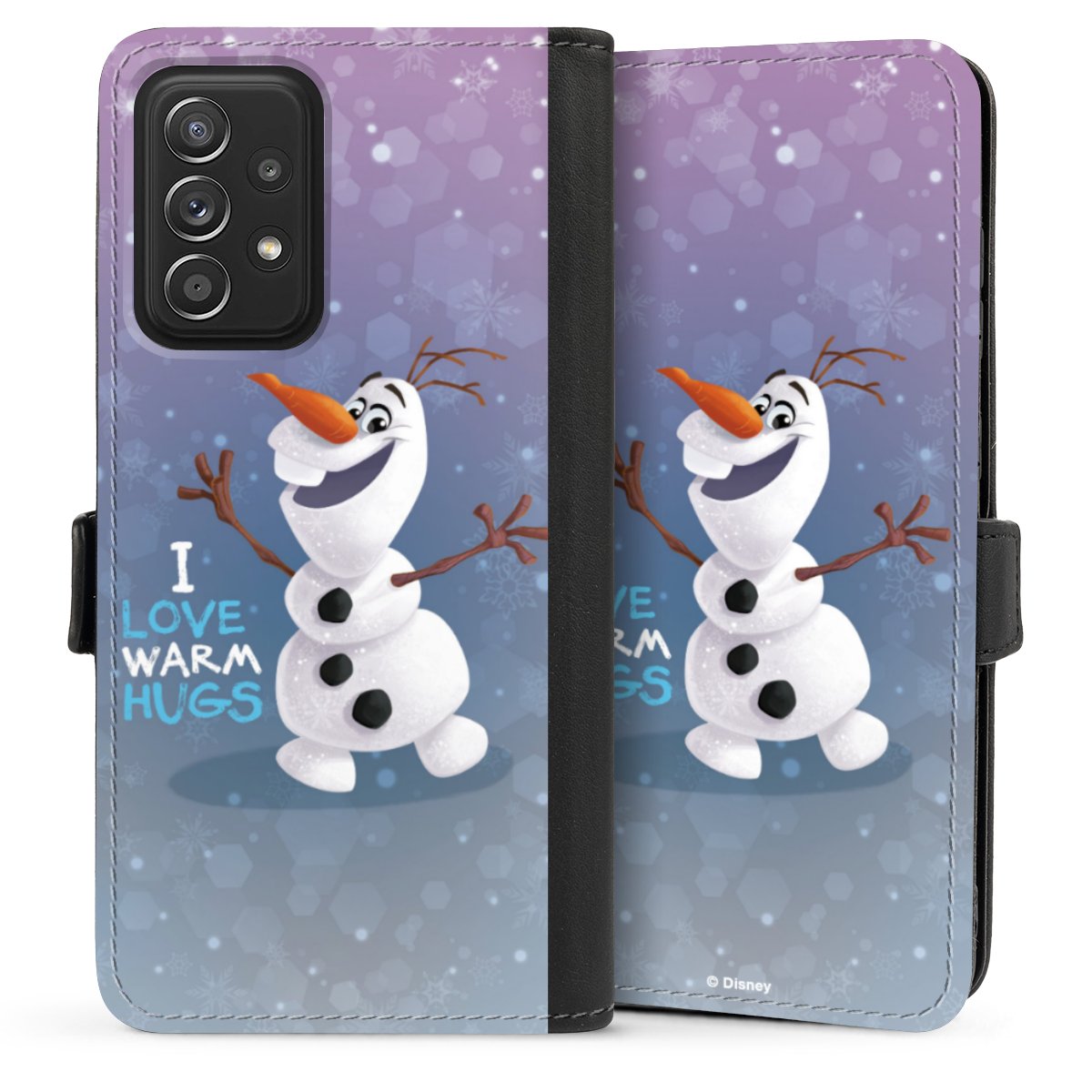 Galaxy A52 Handy Klapphülle Handyhülle aus Kunst Leder schwarz Flip Case Frozen Frozen Olaf Official Licensed Product Sideflip mit Lasche