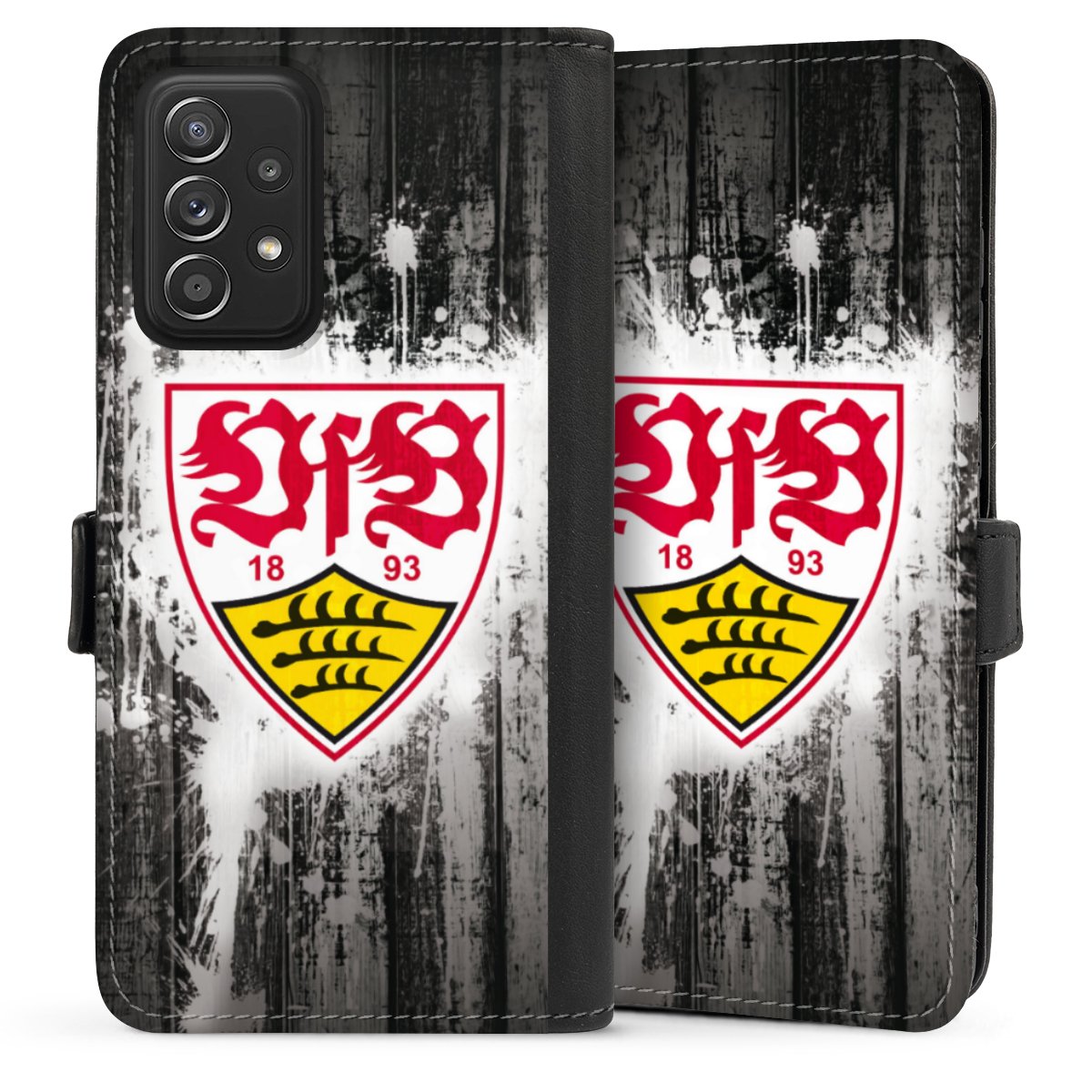 Galaxy A52s 5G Handy Klapphülle Handyhülle aus Kunst Leder schwarz Flip Case Vfb Stuttgart Official Licensed Product Sideflip mit Lasche