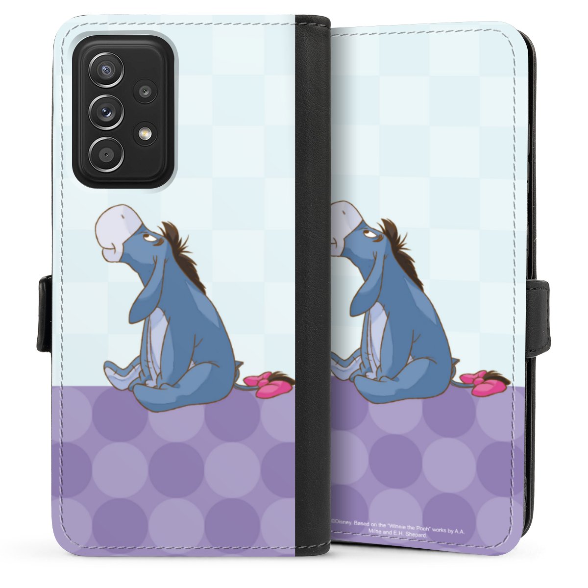 Galaxy A52 Handy Klapphülle Handyhülle aus Kunst Leder schwarz Flip Case Disney Donkey Winnie The Pooh Sideflip mit Lasche