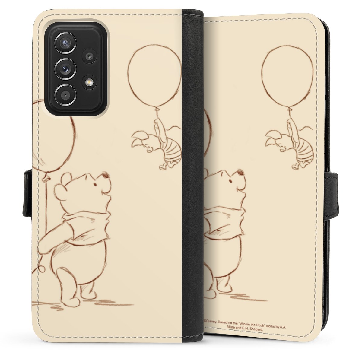 Galaxy A52 Handy Klapphülle Handyhülle aus Kunst Leder schwarz Flip Case Official Licensed Product Winnie The Pooh Disney Sideflip mit Lasche