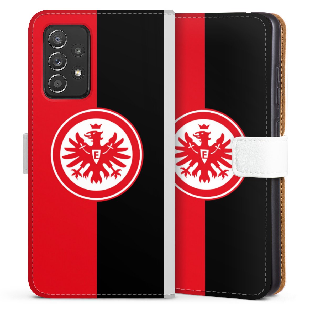 Galaxy A52s 5G Handy Klapphülle Handyhülle aus Kunst Leder weiß Flip Case Official Licensed Product Eintracht Frankfurt Sge Sideflip mit Lasche