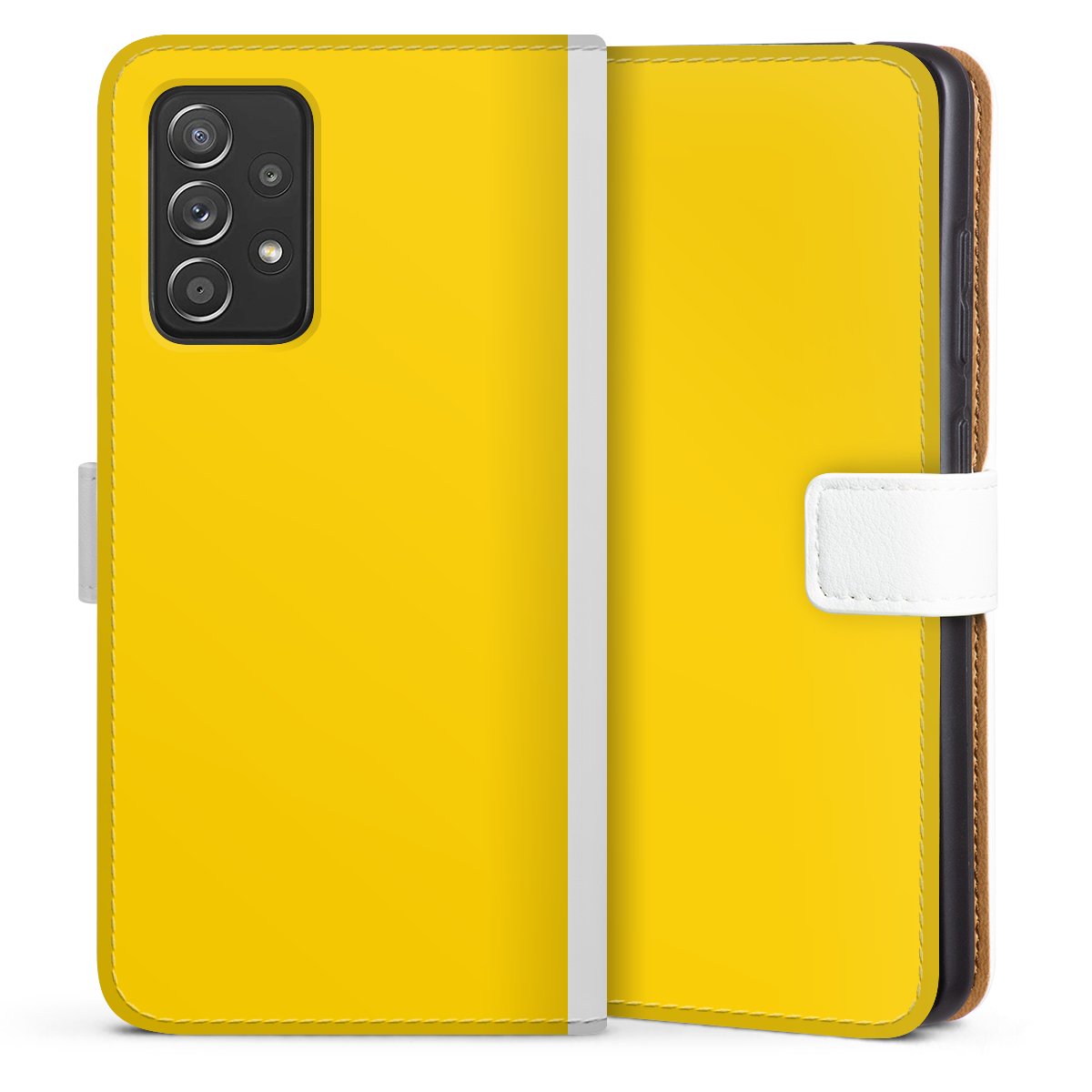 Galaxy A52 5G Handy Klapphülle Handyhülle aus Kunst Leder weiß Flip Case Yellow Unicoloured Colour Sideflip mit Lasche