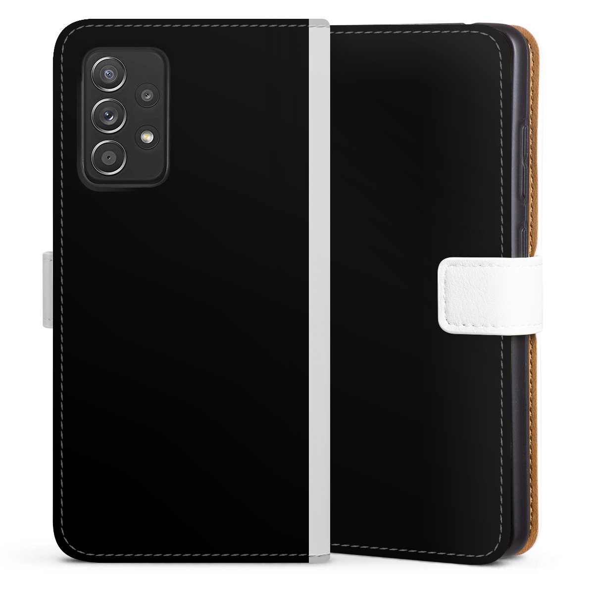 Galaxy A52 5G Handy Klapphülle Handyhülle aus Kunst Leder weiß Flip Case Black Colour Unicoloured Sideflip mit Lasche