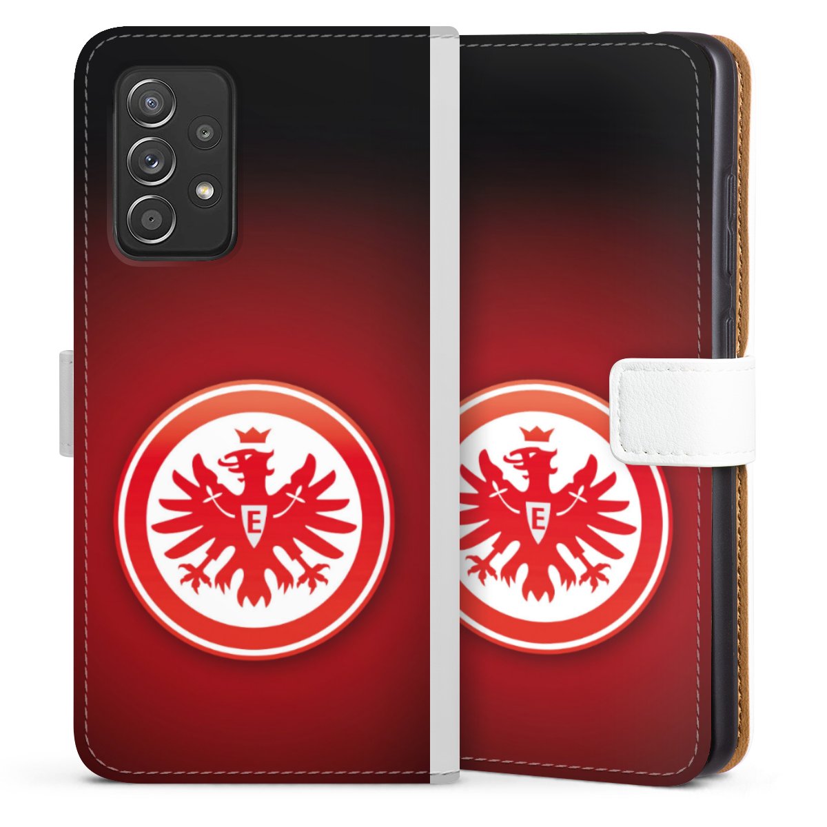 Galaxy A52 5G Handy Klapphülle Handyhülle aus Kunst Leder weiß Flip Case Eintracht Frankfurt Official Licensed Product Coat Of Arms Sideflip mit Lasche