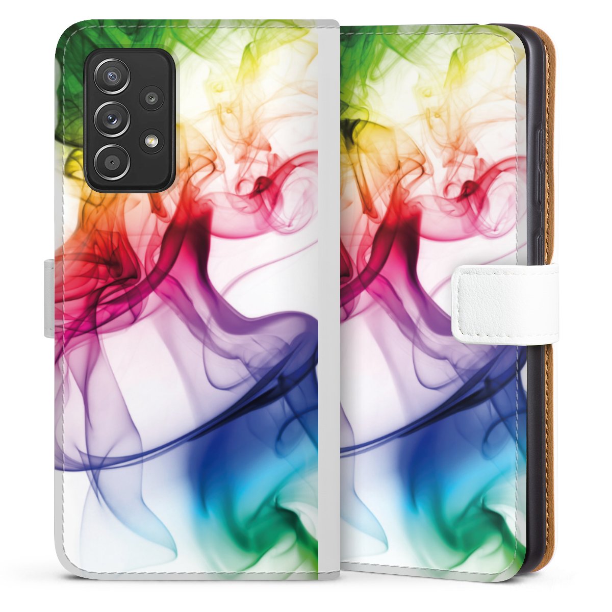 Galaxy A52 5G Handy Klapphülle Handyhülle aus Kunst Leder weiß Flip Case Water Colour Rainbow Sideflip mit Lasche