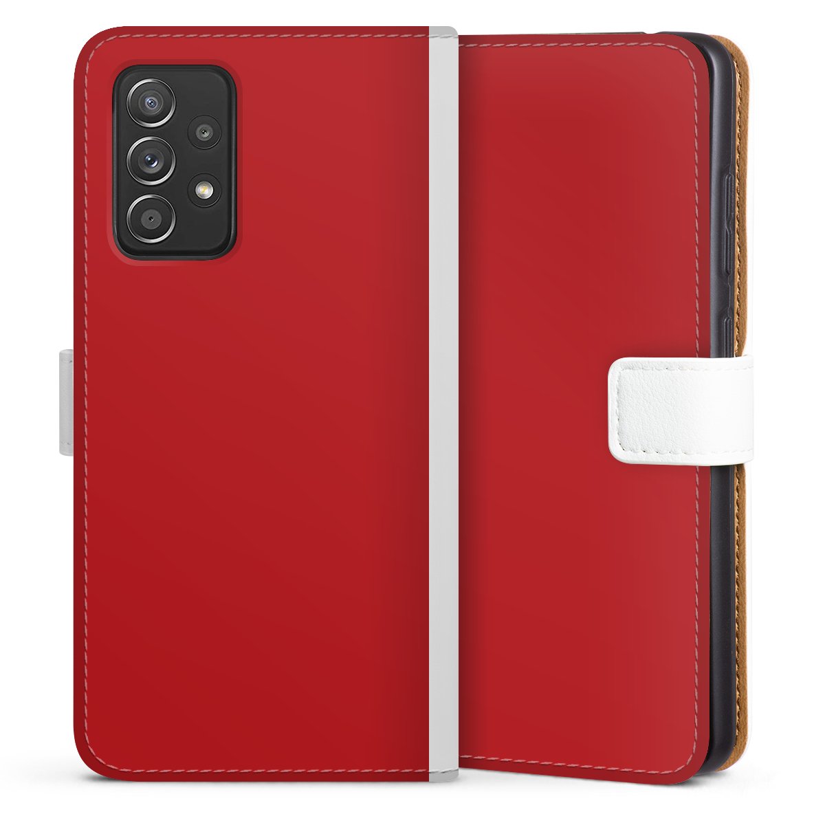 Galaxy A52 5G Handy Klapphülle Handyhülle aus Kunst Leder weiß Flip Case Colour Unicoloured Red Sideflip mit Lasche