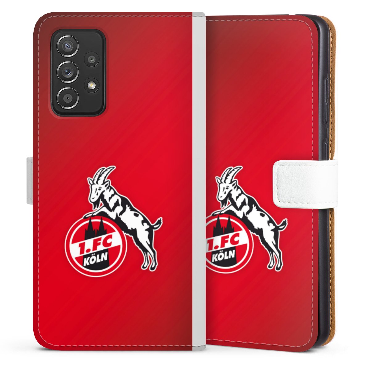 Galaxy A52 5G Handy Klapphülle Handyhülle aus Kunst Leder weiß Flip Case Official Licensed Product Effzeh 1. Fc Köln Sideflip mit Lasche