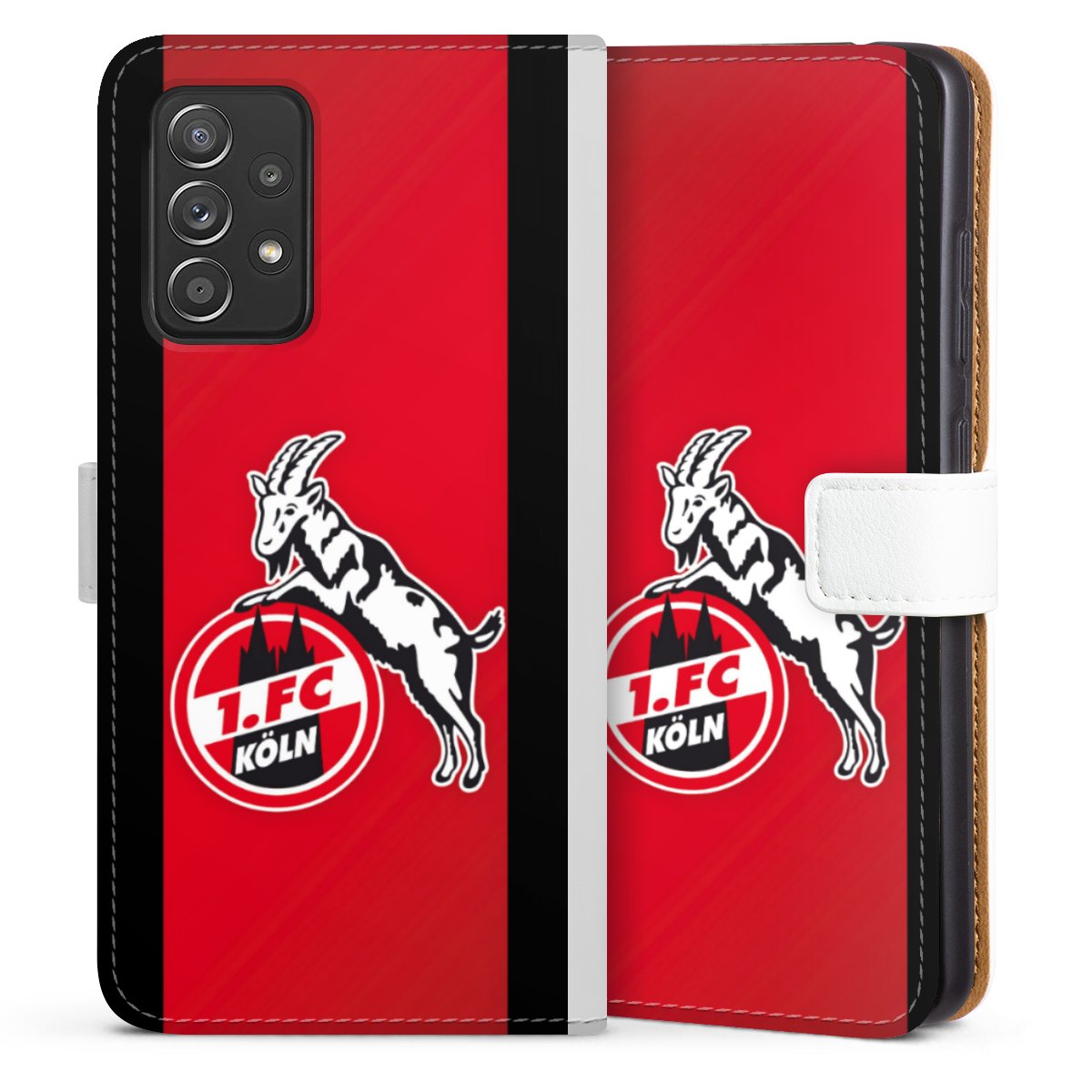 Galaxy A52 5G Handy Klapphülle Handyhülle aus Kunst Leder weiß Flip Case Official Licensed Product Billy Goat Hennes 1. Fc Köln Sideflip mit Lasche