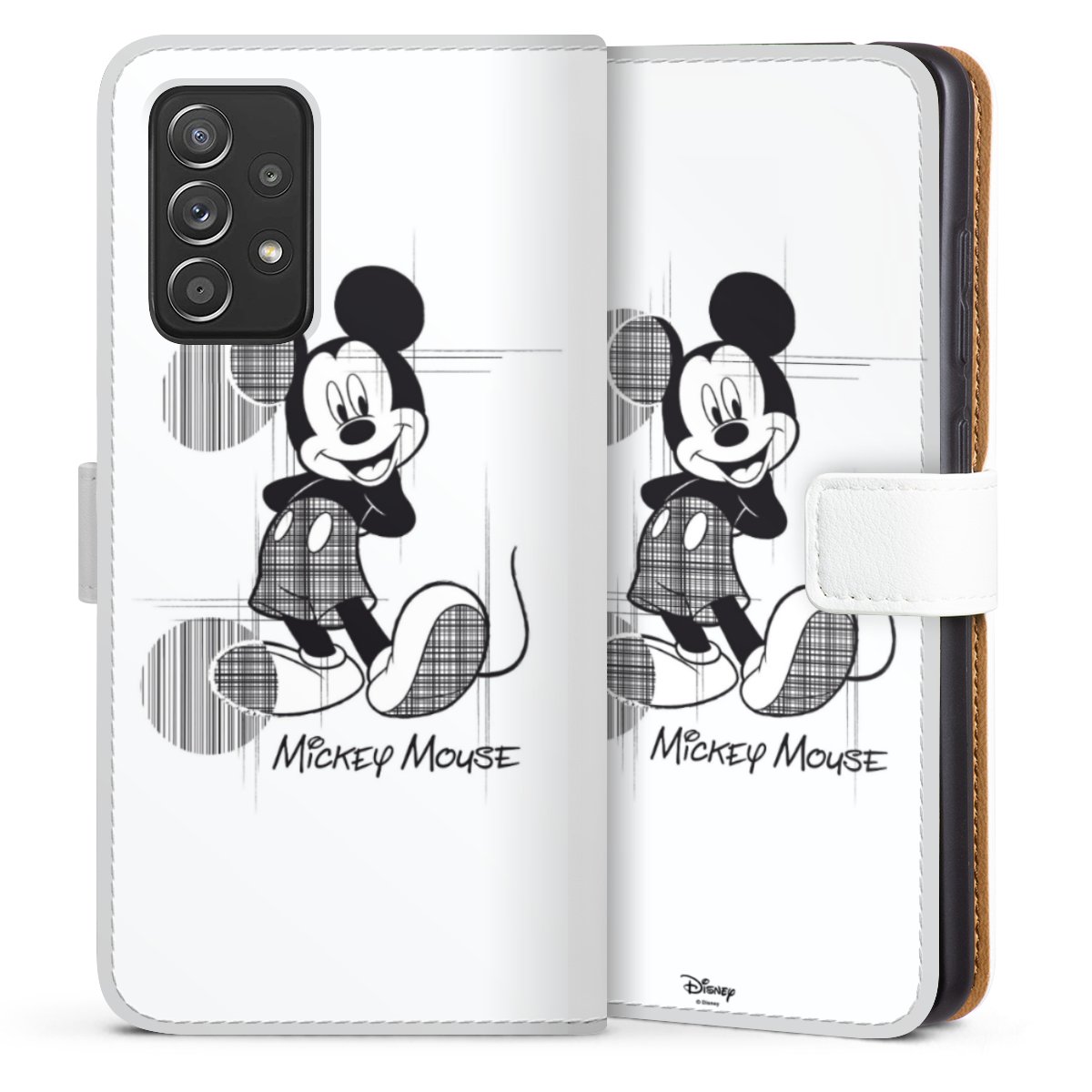 Galaxy A52 5G Handy Klapphülle Handyhülle aus Kunst Leder weiß Flip Case Disney Official Licensed Product Mickey Mouse Sideflip mit Lasche