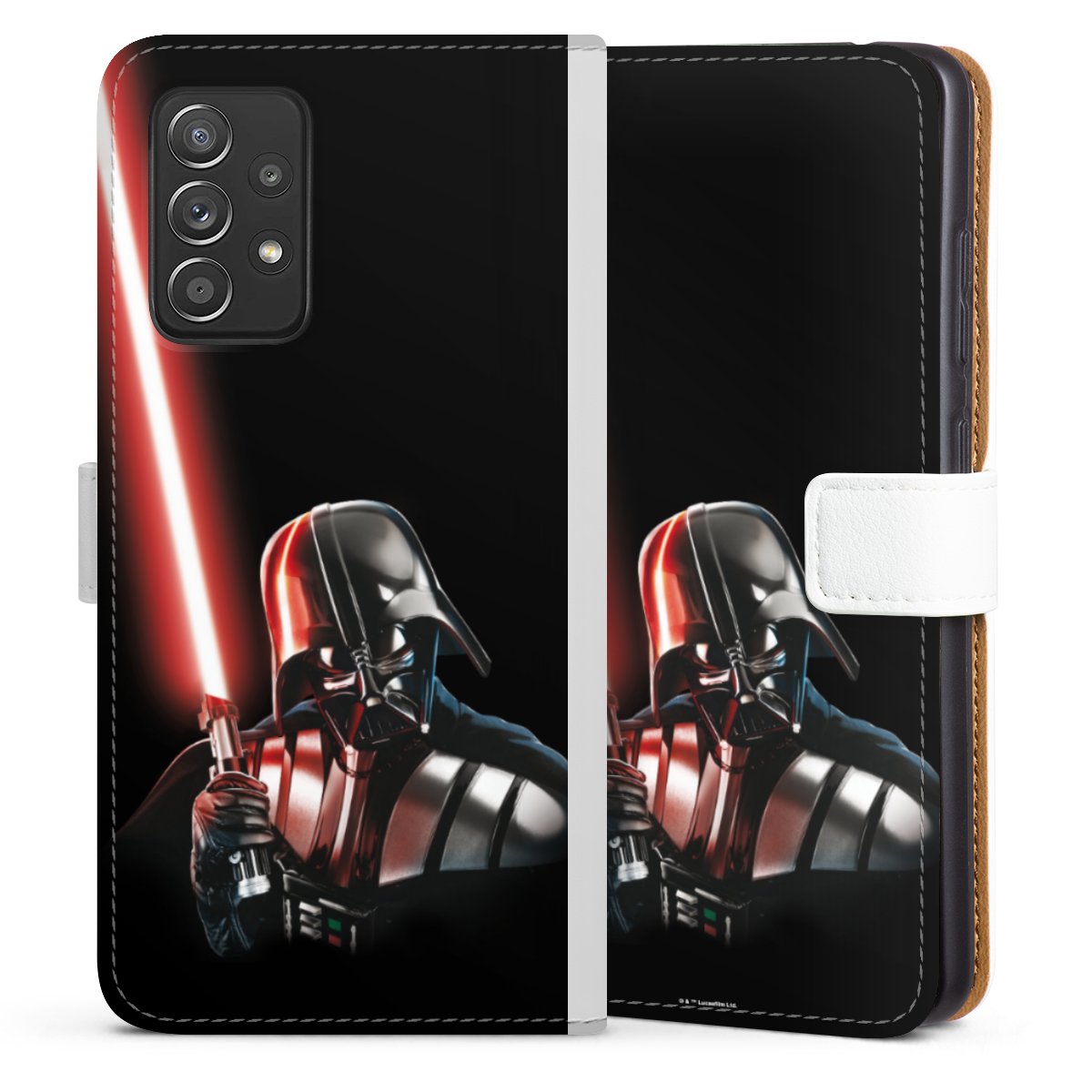 Galaxy A52 5G Handy Klapphülle Handyhülle aus Kunst Leder weiß Flip Case Star Wars Merchandise Darth Vader Sideflip mit Lasche