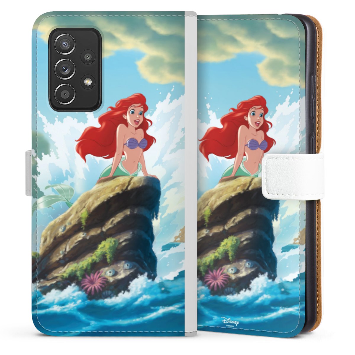 Galaxy A52 5G Handy Klapphülle Handyhülle aus Kunst Leder weiß Flip Case Mermaid Arielle Die Meerjungfrau Official Licensed Product Sideflip mit Lasche