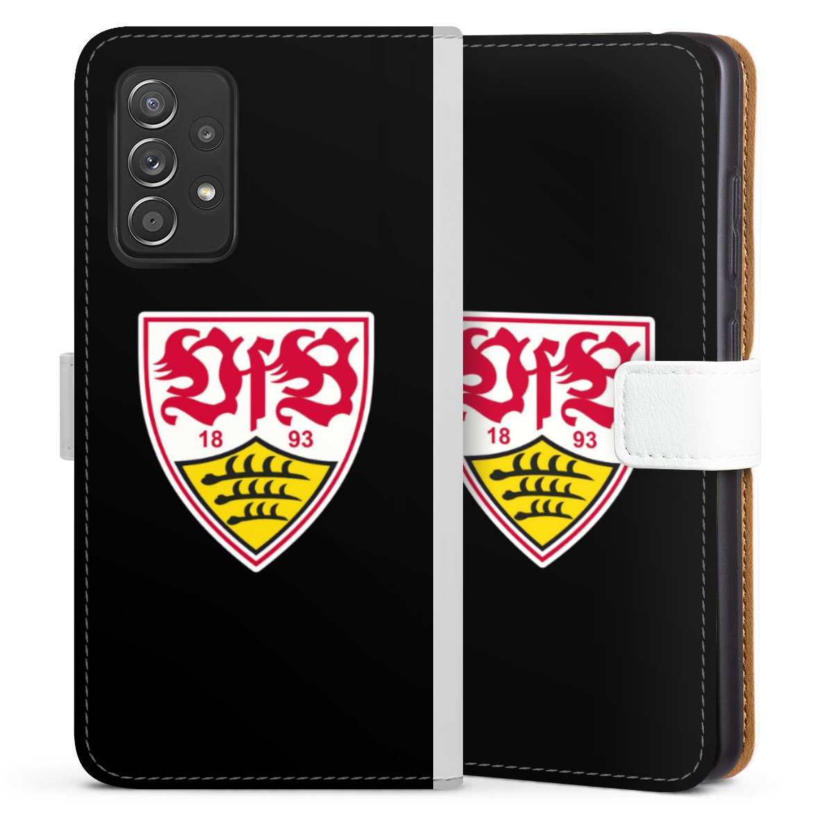 Galaxy A52 5G Handy Klapphülle Handyhülle aus Kunst Leder weiß Flip Case Vfb Stuttgart Official Licensed Product Coat Of Arms Sideflip mit Lasche