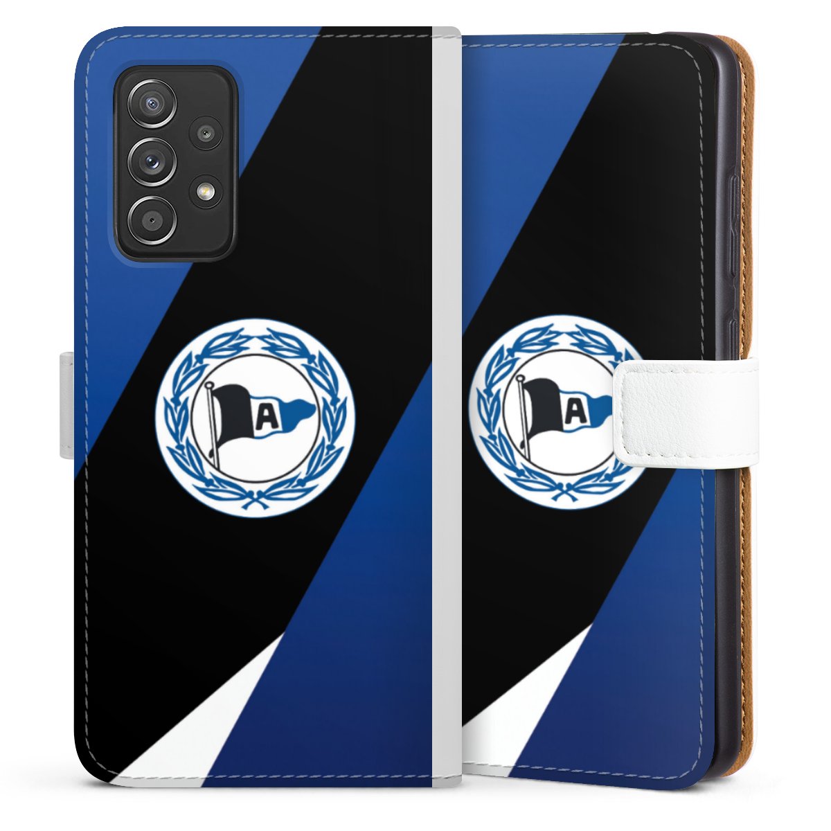 Galaxy A52 5G Handy Klapphülle Handyhülle aus Kunst Leder weiß Flip Case Official Licensed Product Arminia Bielefeld Dsc Sideflip mit Lasche