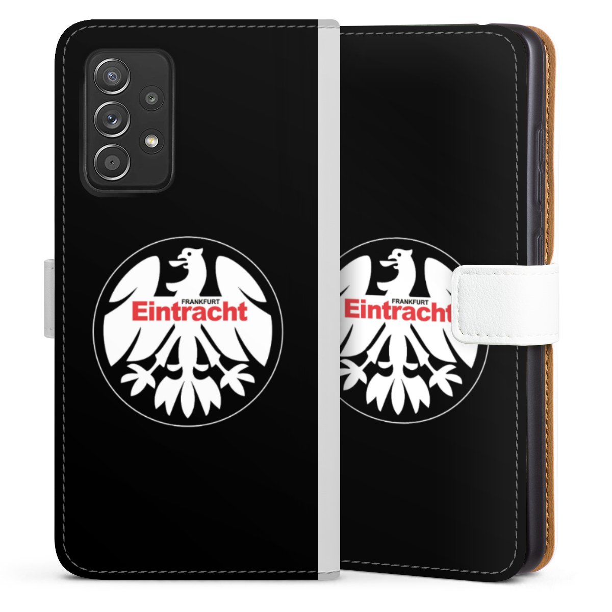 Galaxy A52 5G Handy Klapphülle Handyhülle aus Kunst Leder weiß Flip Case Official Licensed Product Eintracht Frankfurt Sge Sideflip mit Lasche