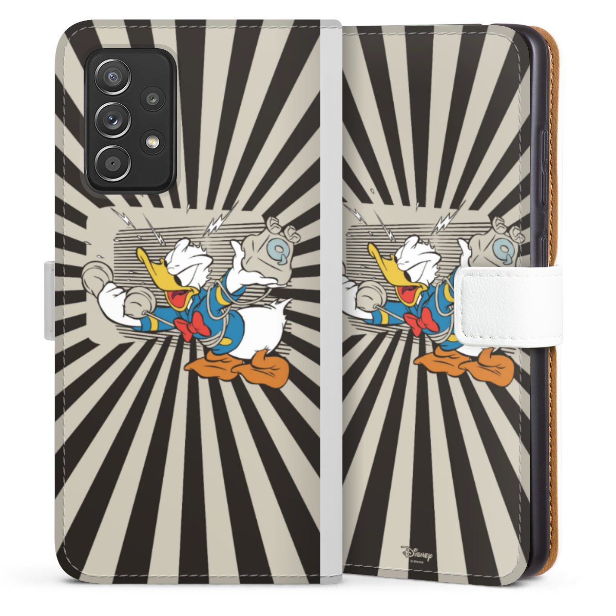 Galaxy A52 5G Handy Klapphülle Handyhülle aus Kunst Leder weiß Flip Case Donald Duck Disney Official Licensed Product Sideflip mit Lasche