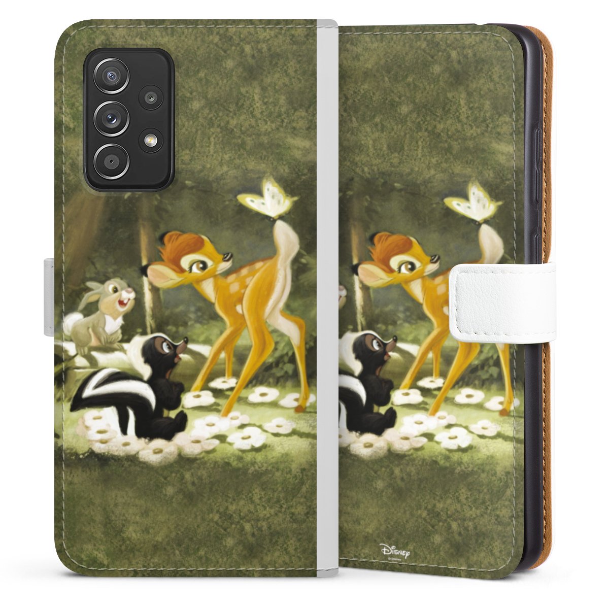 Galaxy A52 5G Handy Klapphülle Handyhülle aus Kunst Leder weiß Flip Case Disney Official Licensed Product Bambi Sideflip mit Lasche