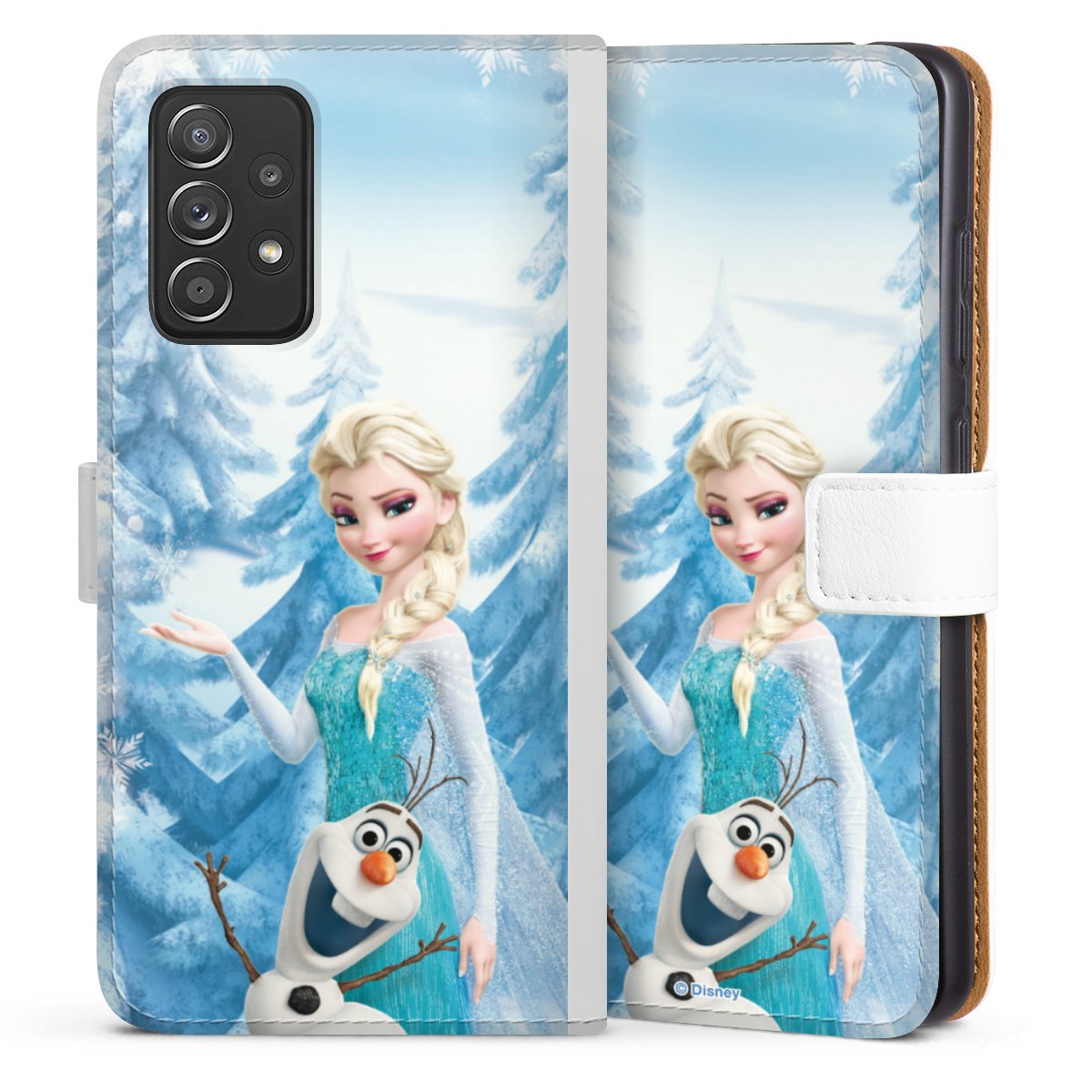 Galaxy A52 5G Handy Klapphülle Handyhülle aus Kunst Leder weiß Flip Case Official Licensed Product Frozen Elsa Disney Sideflip mit Lasche