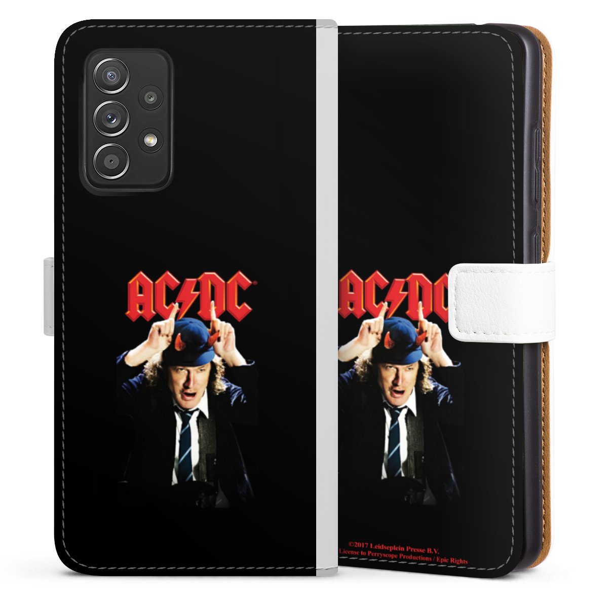 Galaxy A52 5G Handy Klapphülle Handyhülle aus Kunst Leder weiß Flip Case Merchandise Acdc Riverplate Sideflip mit Lasche