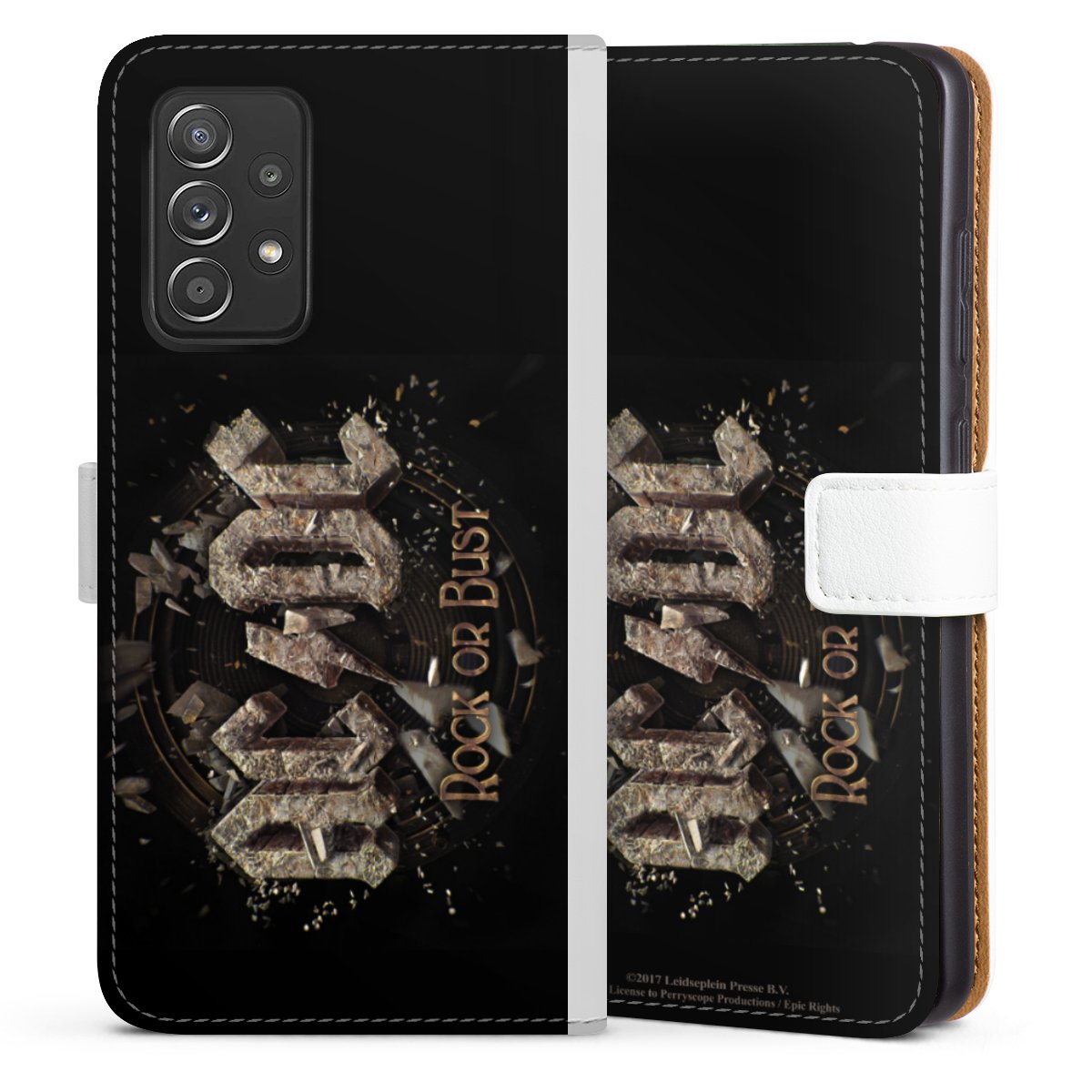 Galaxy A52 5G Handy Klapphülle Handyhülle aus Kunst Leder weiß Flip Case Acdc Official Licensed Product Rock Or Bust Sideflip mit Lasche