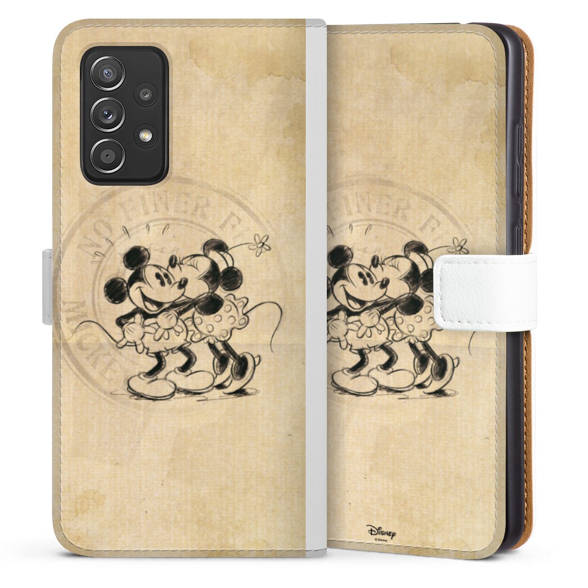 Galaxy A52 5G Handy Klapphülle Handyhülle aus Kunst Leder weiß Flip Case Mickey Mouse Vintage Minnie Mouse Sideflip mit Lasche