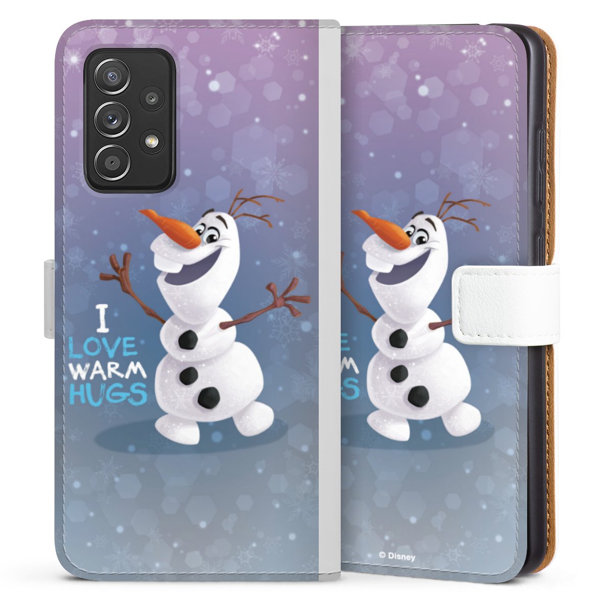 Galaxy A52 5G Handy Klapphülle Handyhülle aus Kunst Leder weiß Flip Case Frozen Frozen Olaf Official Licensed Product Sideflip mit Lasche