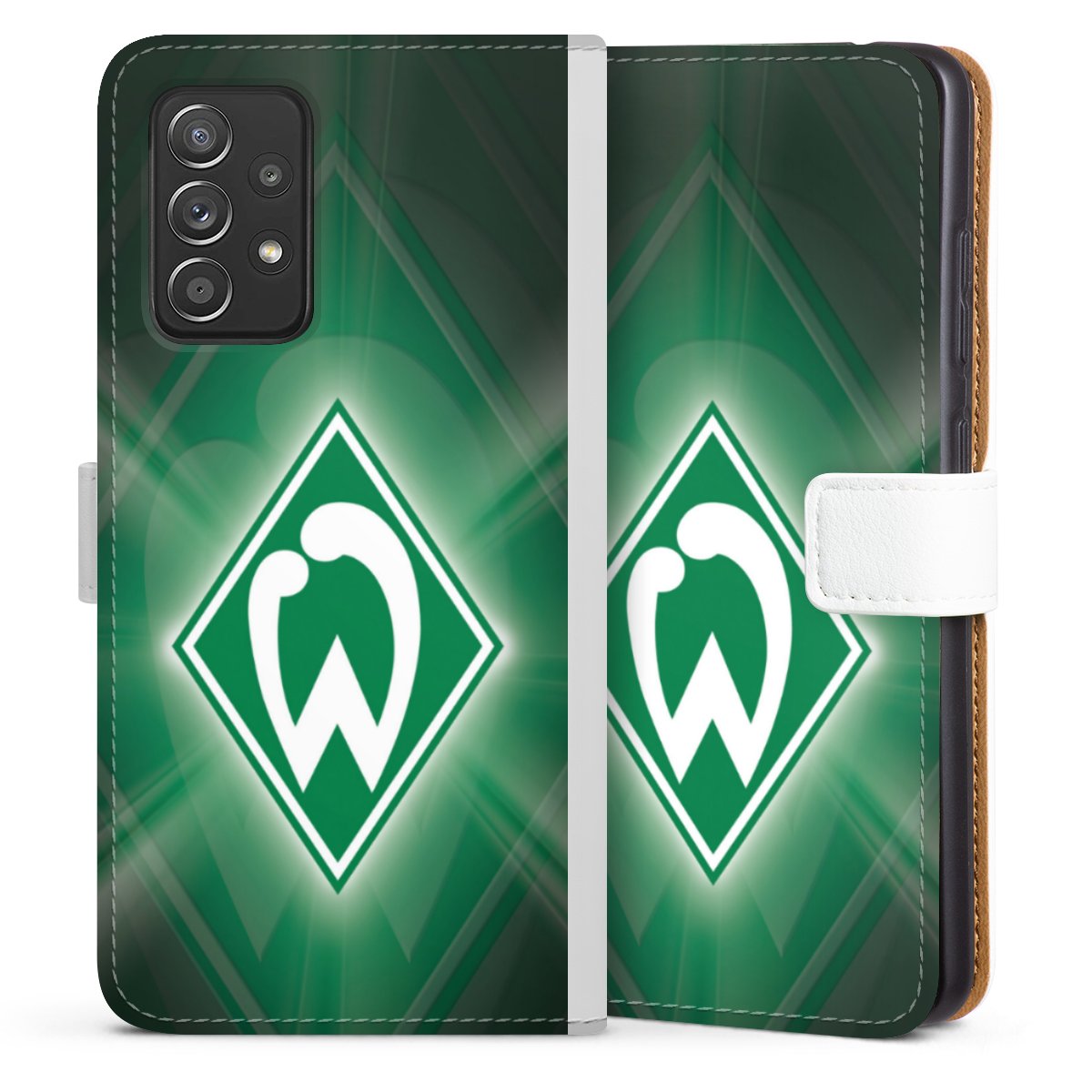 Galaxy A52 5G Handy Klapphülle Handyhülle aus Kunst Leder weiß Flip Case Sv Werder Bremen Official Licensed Product Coat Of Arms Sideflip mit Lasche