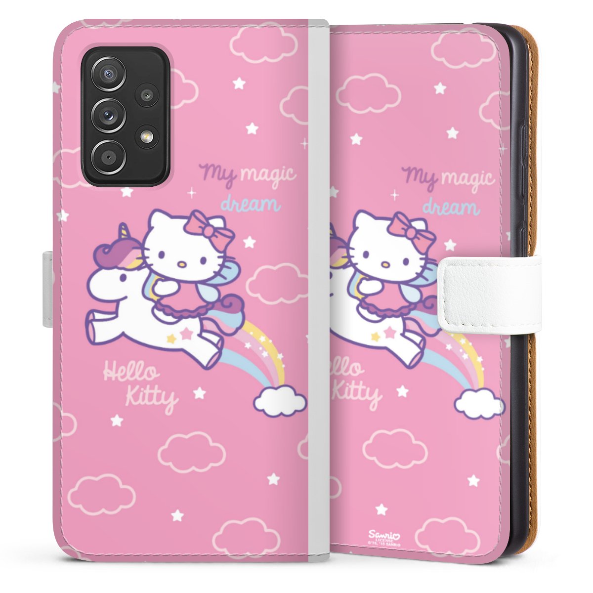 Galaxy A52 5G Handy Klapphülle Handyhülle aus Kunst Leder weiß Flip Case Einhorn Official Licensed Product Hello Kitty Sideflip mit Lasche