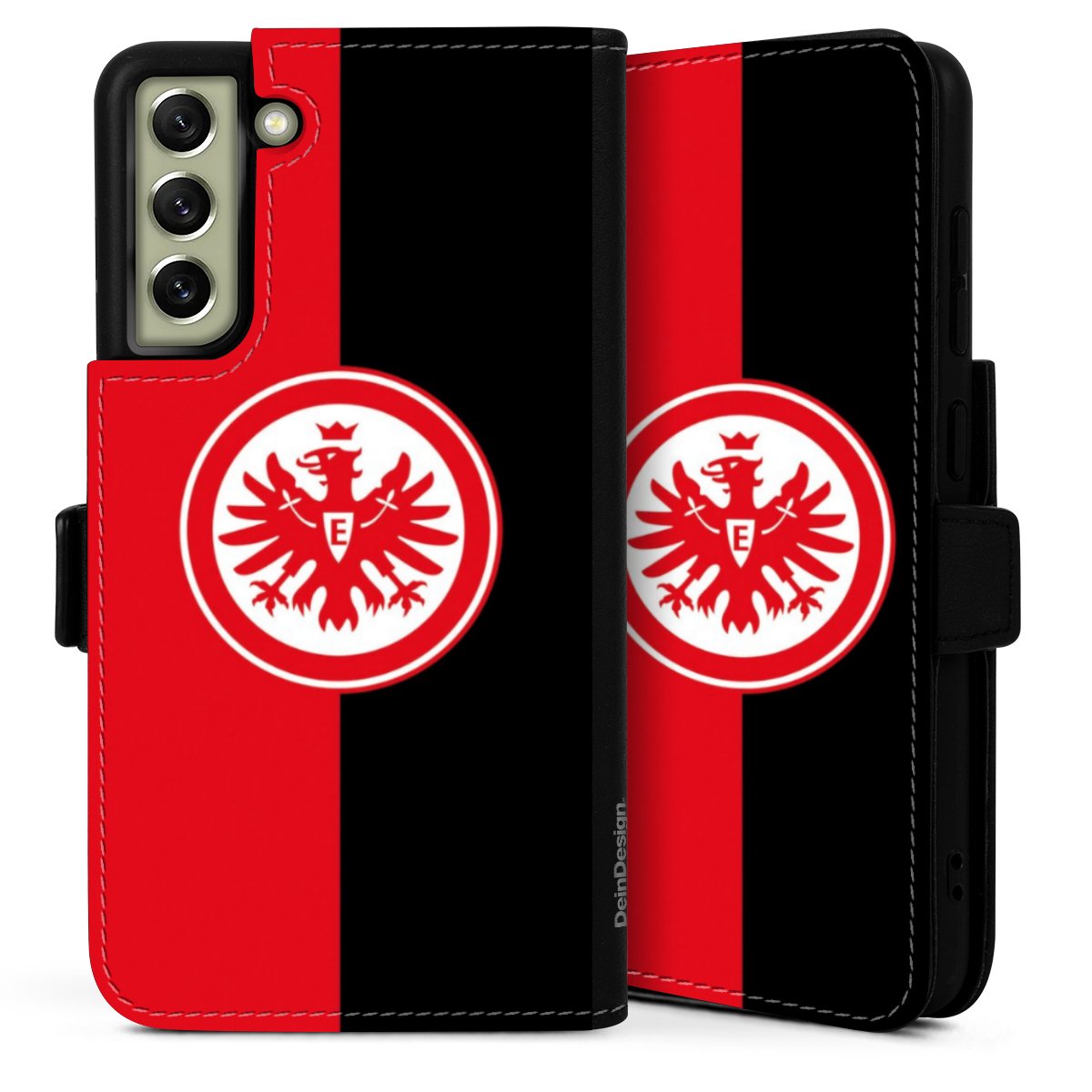 Galaxy S21 FE 5G Handy Klapphülle Handyhülle aus Kunst Leder schwarz Flip Case Official Licensed Product Eintracht Frankfurt Sge Sideflip mit Lasche