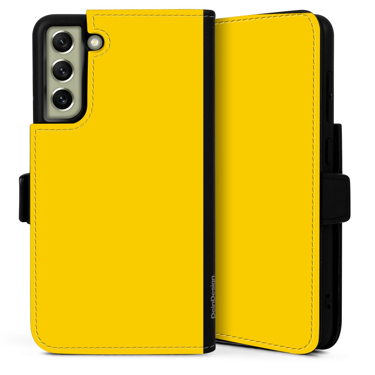 Galaxy S21 FE 5G Handy Klapphülle Handyhülle aus Kunst Leder schwarz Flip Case Yellow Unicoloured Colour Sideflip mit Lasche