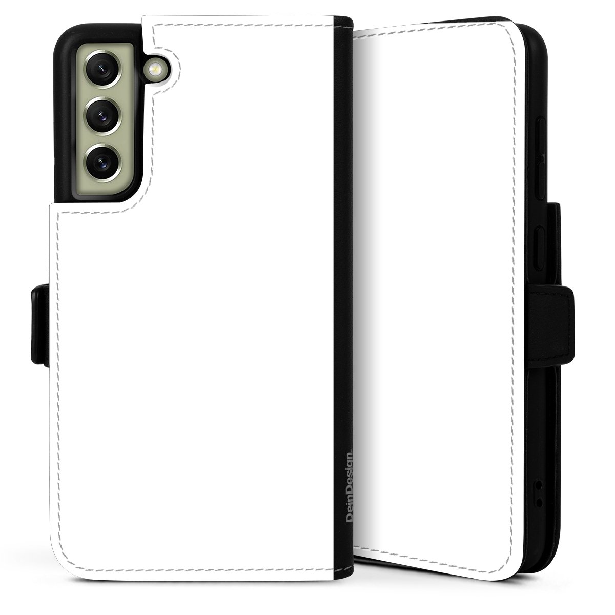 Galaxy S21 FE 5G Handy Klapphülle Handyhülle aus Kunst Leder schwarz Flip Case Unicoloured Colour White Sideflip mit Lasche