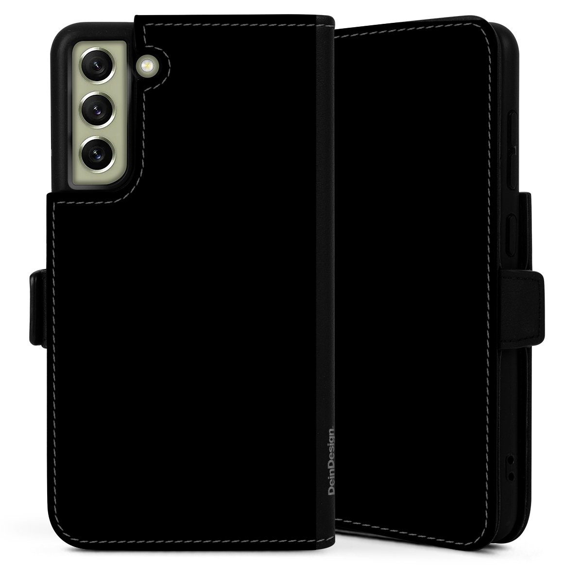 Galaxy S21 FE 5G Handy Klapphülle Handyhülle aus Kunst Leder schwarz Flip Case Black Colour Unicoloured Sideflip mit Lasche