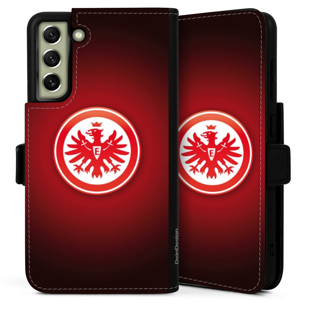 Galaxy S21 FE 5G Handy Klapphülle Handyhülle aus Kunst Leder schwarz Flip Case Eintracht Frankfurt Official Licensed Product Coat Of Arms Sideflip mit Lasche